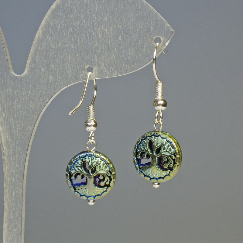 Hematite Earrings 'Chameleon Tree', diameter 12.5 x 4.5 mm, length 3.2 cm