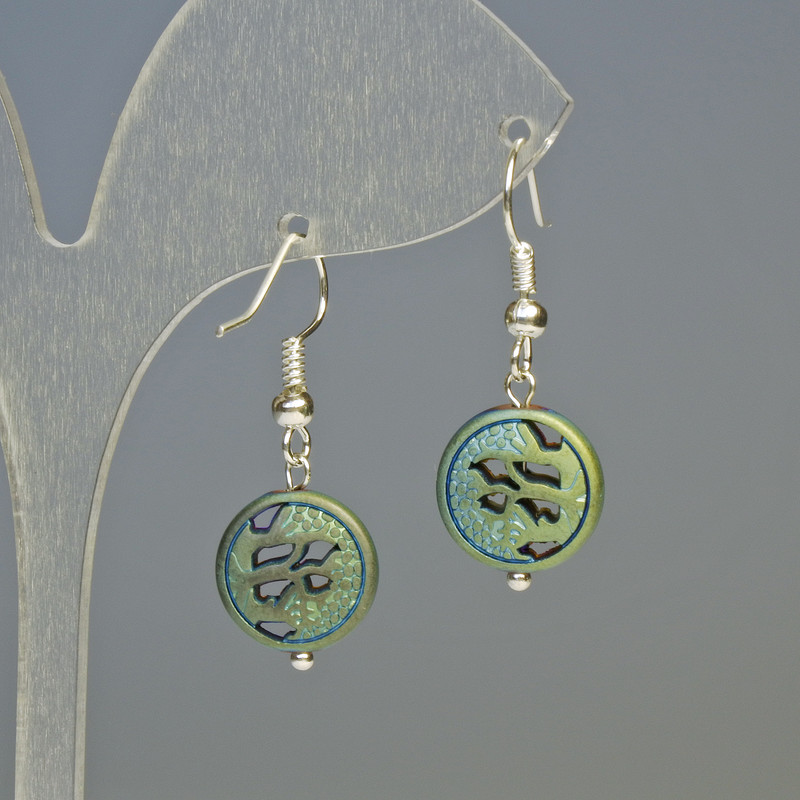 Hematite Earrings Tree Matte Chameleon, diameter 12×4.5 mm, length 3.2 cm