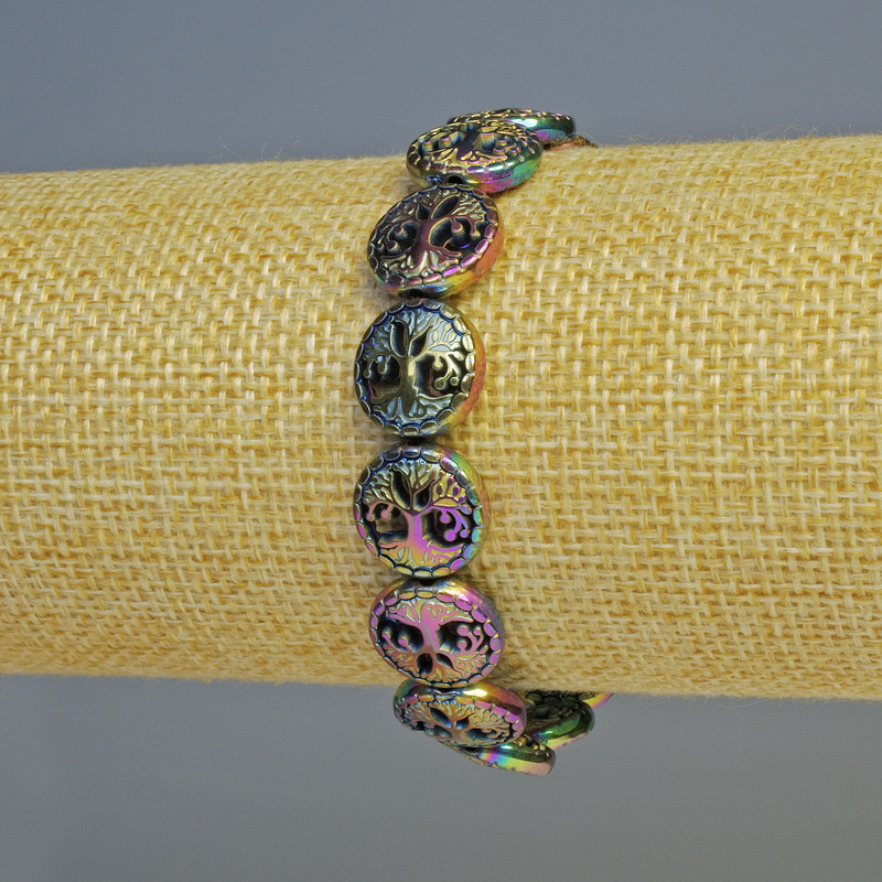 Hematite Bracelet 'Tree' in a chameleon color, diameter 12.5×4.5 mm, length 18 cm, stretch