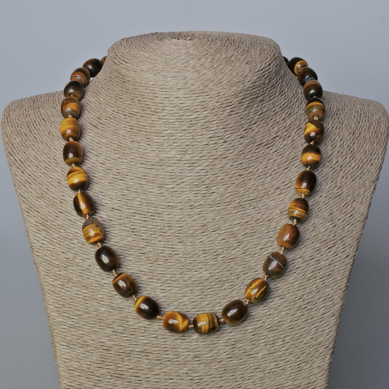 Natural Tiger's Eye Necklace 'Barrel', diameter 12x10mm+-, length 50cm+-
