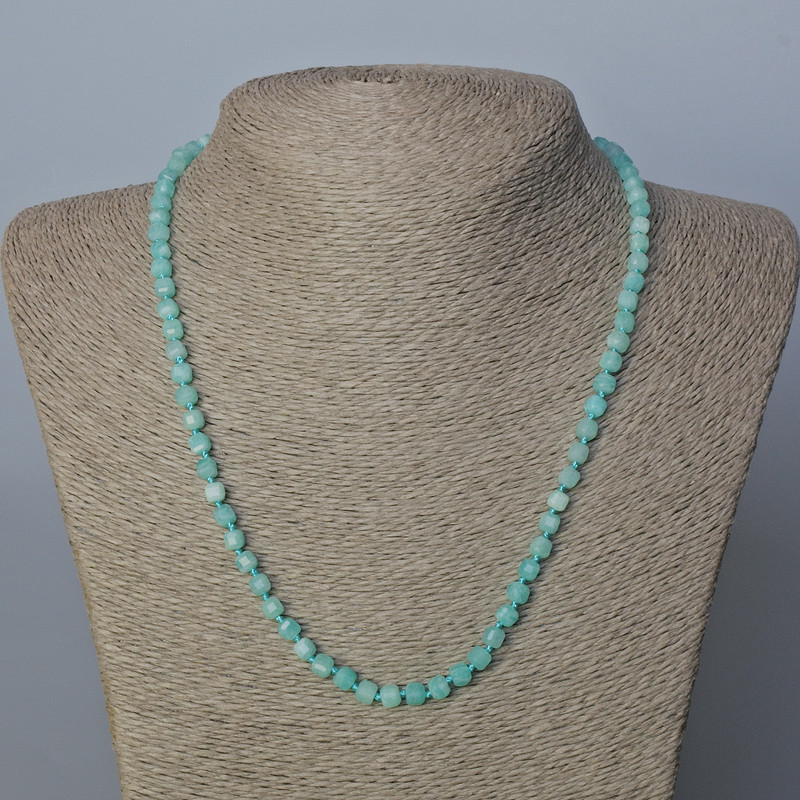 Amazonite Necklace with natural stone, faceted cube beads, diameter 4.5×4.5 mm, length 52 cm