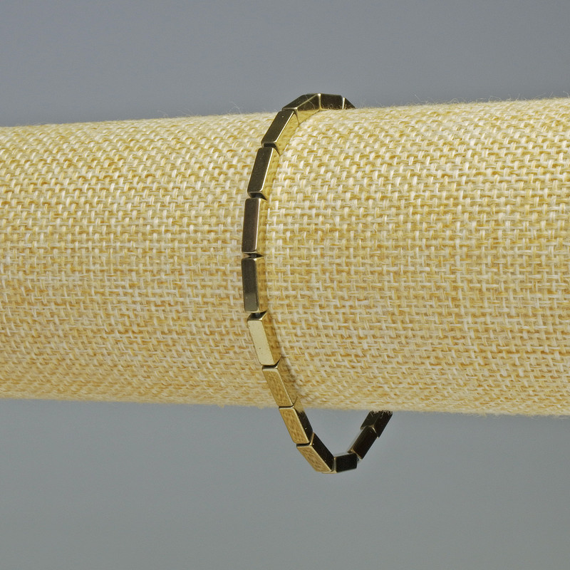 Hematite Bracelet with Rectangles, Gold Color, 9x3 mm, Length 18 cm, Stretch