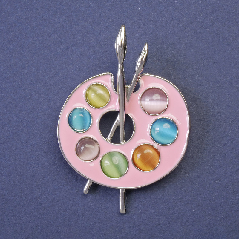 Brooch Palette with Enamel, Silver-Tone, 45×32mm