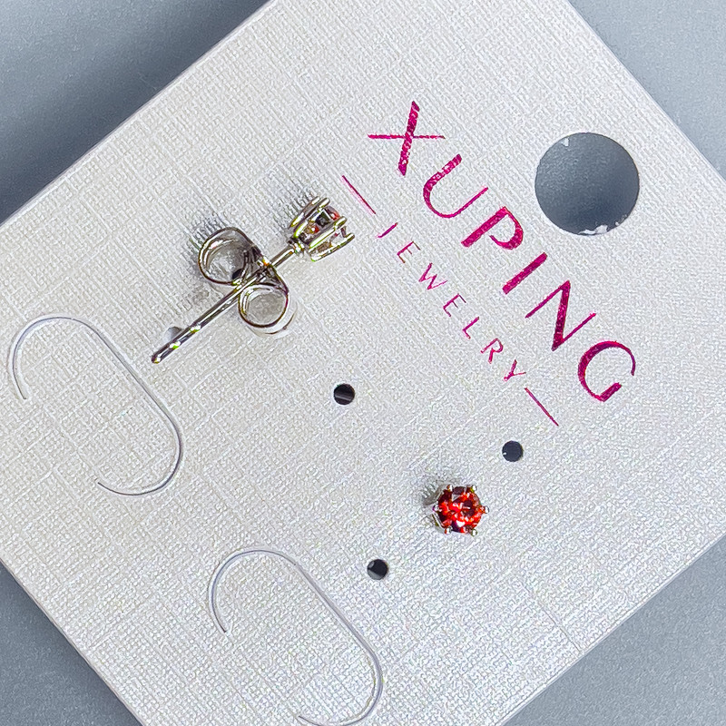 Xuping Stud Earrings with Red Stone 3mm + Rhodium