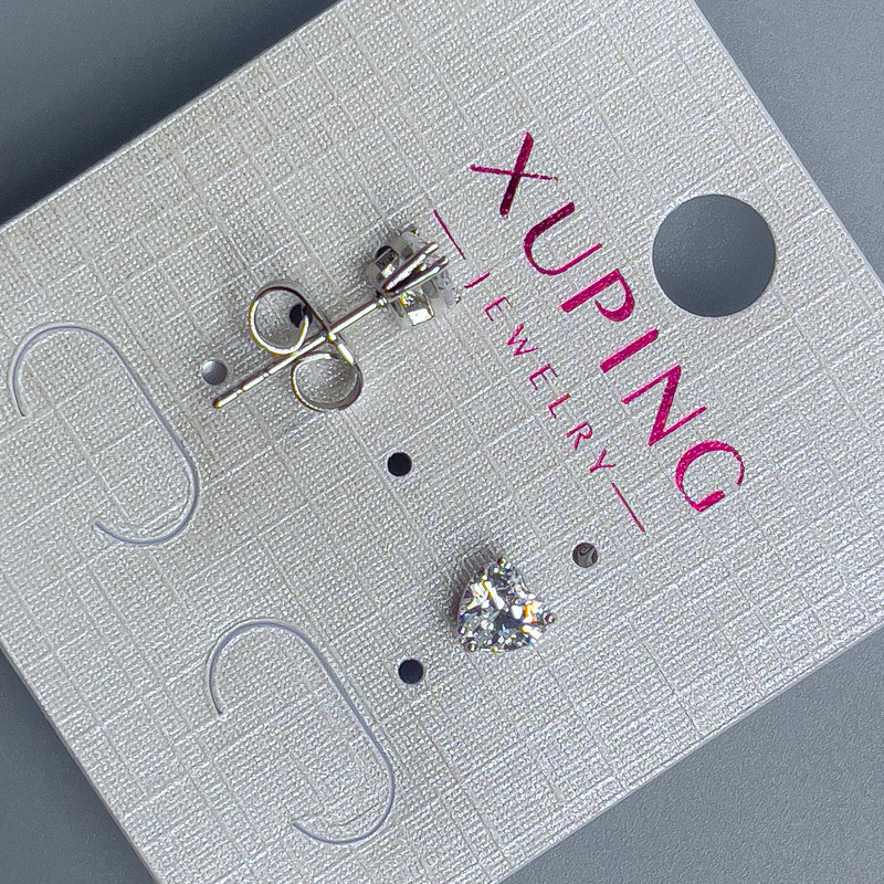 Xuping 'Heart with White Stone' Stud Earrings 5mm ± Rhodium