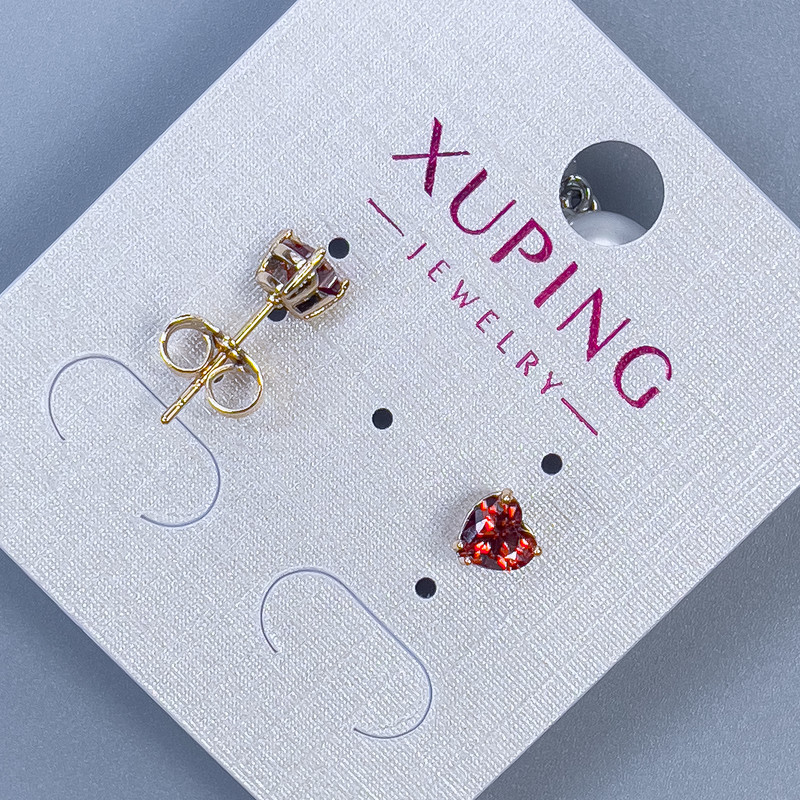 Ball Stud Earrings Xuping Heart with Red Stone 5mm +/- 18K Gold Plating