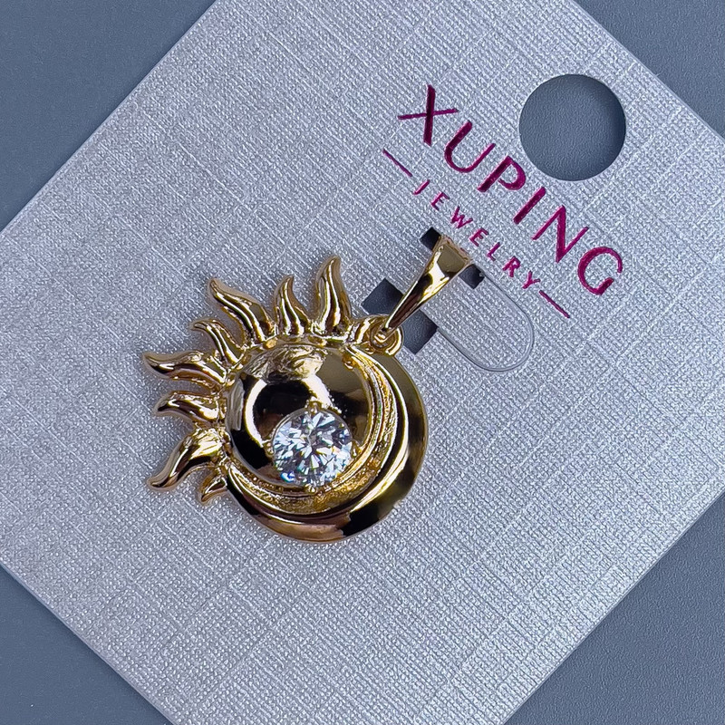 Pendant Xuping with White Crystal, diameter 19mm±, thickness 5mm±, length 25mm±, gold plated