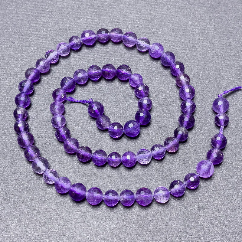 Amethyst Beads on a Thread, Faceted Ball Beads, 6 mm Diameter, 37 cm Length