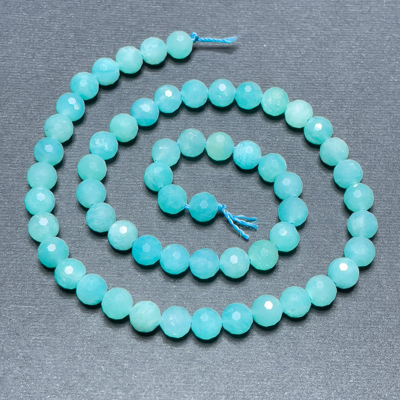 Amazonite Beads on Thread, Faceted Balls, Diameter 6 mm, Length 38 cm