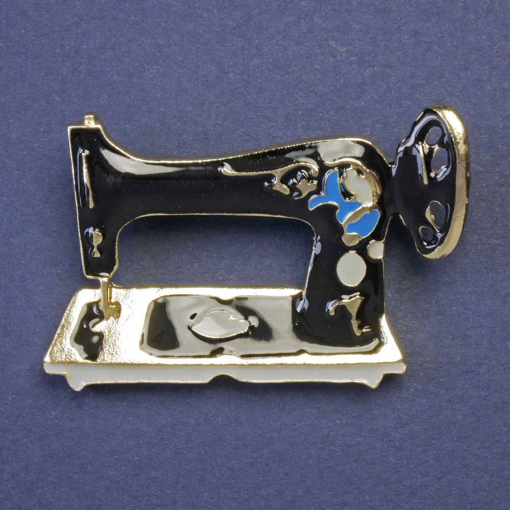 Sewing Machine Brooch, Enamel, Golden Metal Color, 30x42 mm+