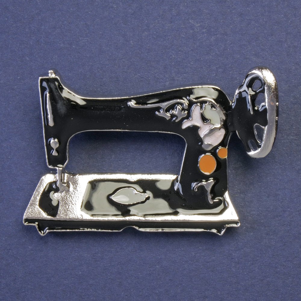 Sewing Machine Brooch enamel silver-tone 30x42mm+