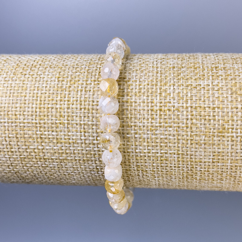 Faceted Citrine Cube Bracelet, 6 mm Diameter, 18 cm Length, Elastic