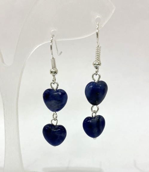 Sodalite Heart Earrings, diameter about 9 mm, length about 43 mm