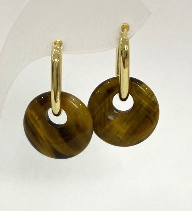 Tiger's Eye Hoop Earrings, 18mm diameter, 30mm length