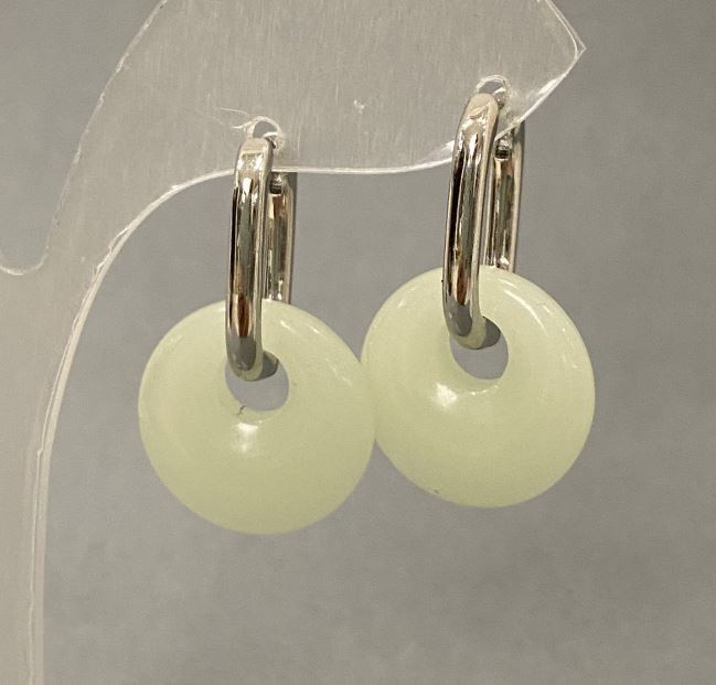 Onyx Donut Earrings, 18 mm diameter ±, 30 mm length ±, silver metal