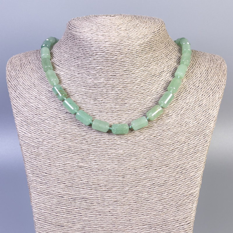 Nephrite Necklace with smooth cylindrical beads, diameter 14×8 mm, length 45 cm ±, with clasp