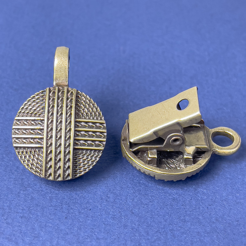 Bronze-colored brooch clasp for cardigan, diameter 20 mm ±, length 52 mm ±