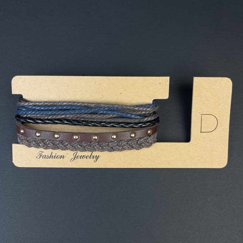 Браслет потрійний еко шкіра та текстиль на затягуванні, довжина 18-24см+