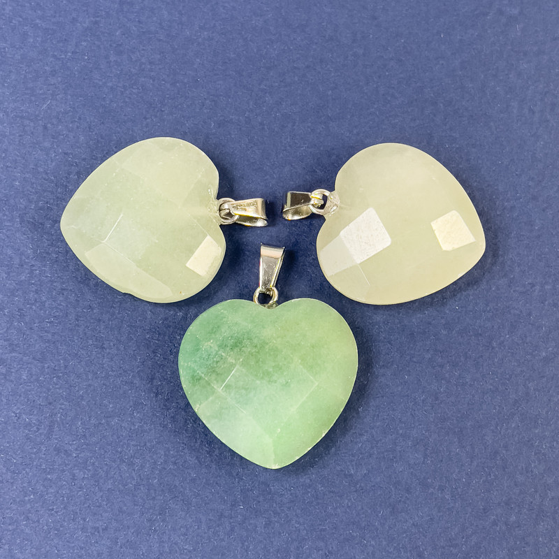 Pendant Heart Nephrite Natural Faceted Stone 20x20x8x25mm+