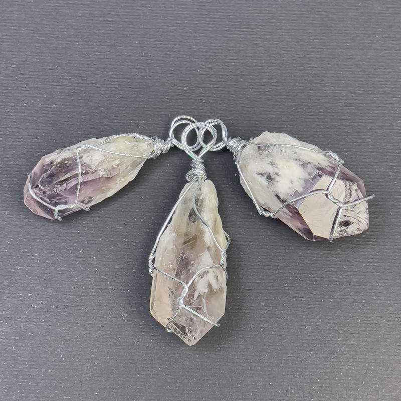 Raw Amethyst Pendant in Wire-Wrap, Assorted Diameters 16x40mm to 18x48mm+