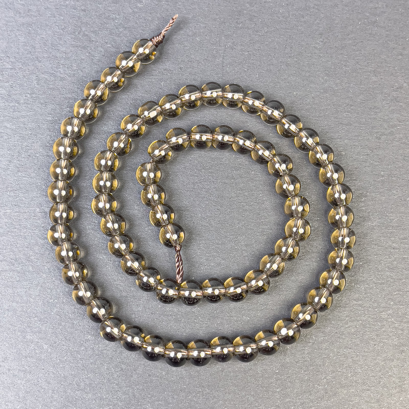 Rauchtopaz Beads, Smooth Ball 6mm ± on a Thread, Length 39 cm+