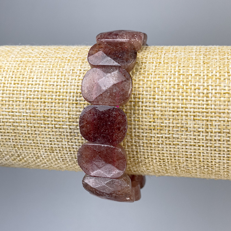 Bracelet Strawberry Quartz Link, oval 18×14 mm, length 18 cm stretch