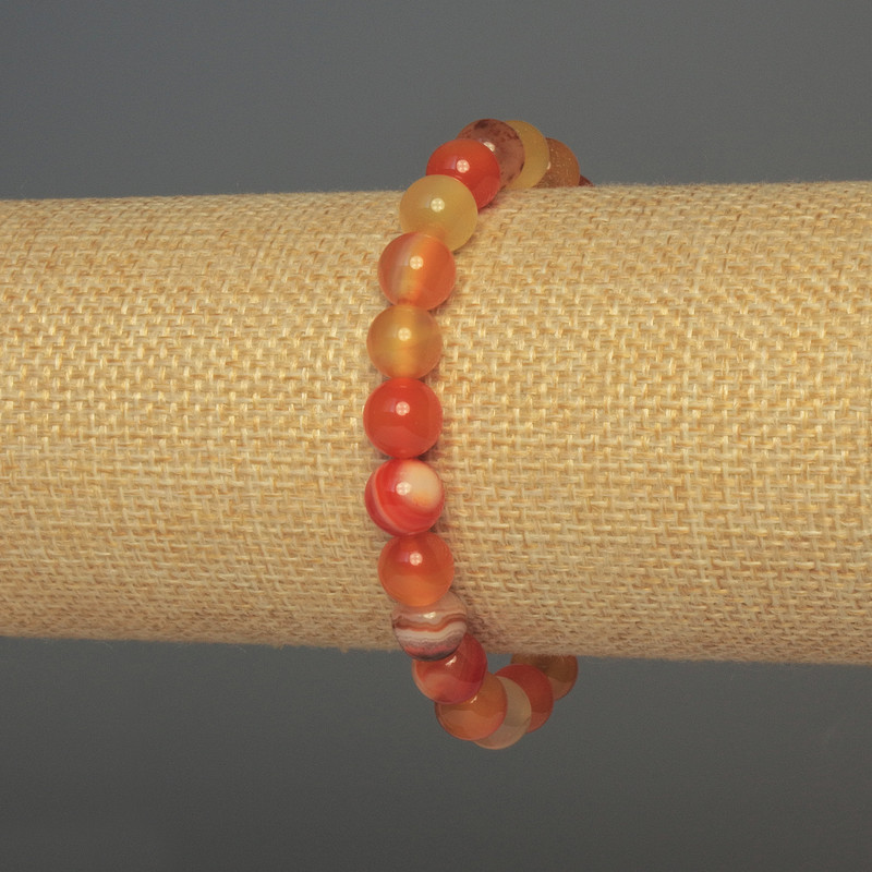 Agate Bracelet with Smooth Beads, 8mm Diameter, 18 cm Length, Stretch