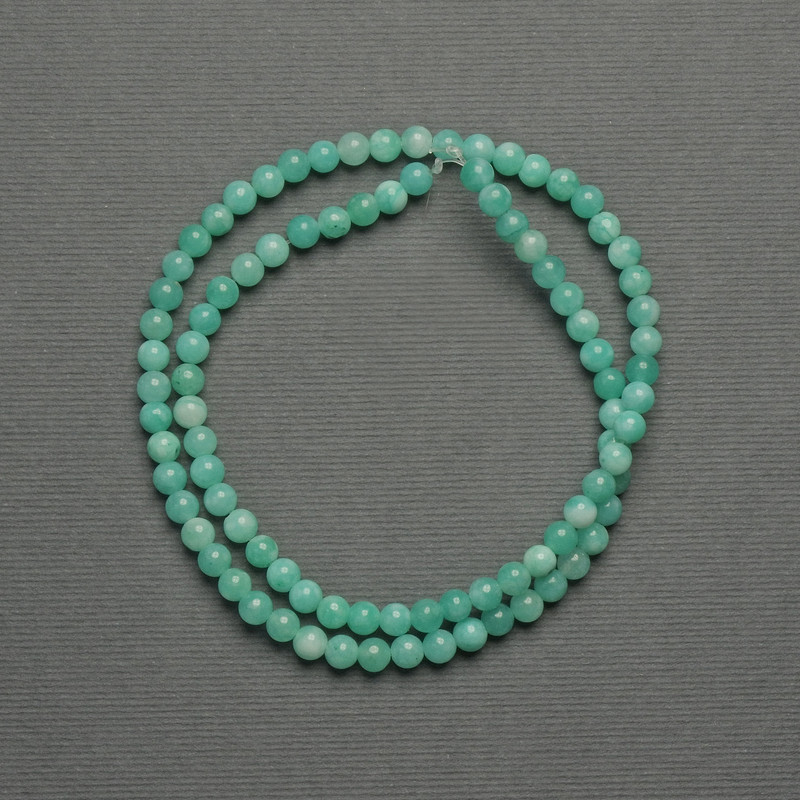 Amazonite Beads Smooth Sphere, Diameter 4mm ± on a Beading Thread, Length 38cm+
