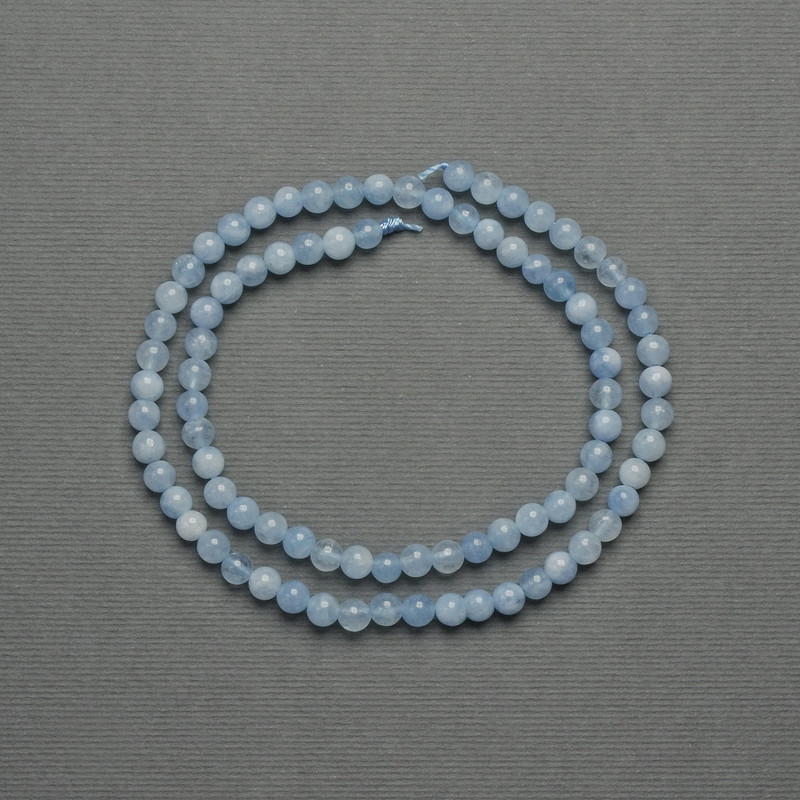Aquamarine Beads — Smooth Round Beads, 4–5 mm Diameter, On a Thread, Length 38 cm