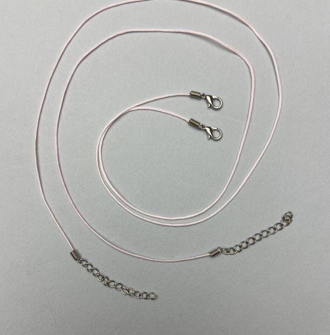 Pink braided necklace cord, 1 mm diameter, length 51-55 cm+