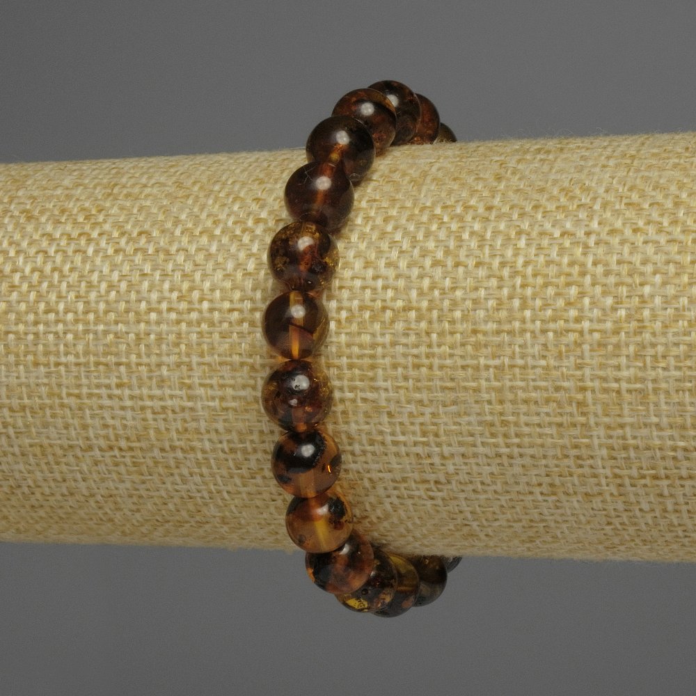 Amber bracelet with smooth beads, 9 mm diameter, 18 cm length, stretch