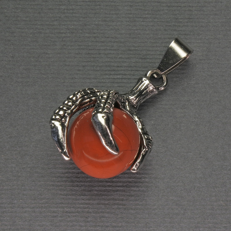 Pendant Red Jasper Paw with Ball 18×37 mm ± Silver-Toned Metal