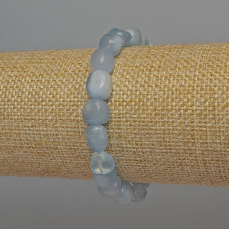 Aquamarine faceted-bead stretch bracelet, 9x7 mm, length 18 cm