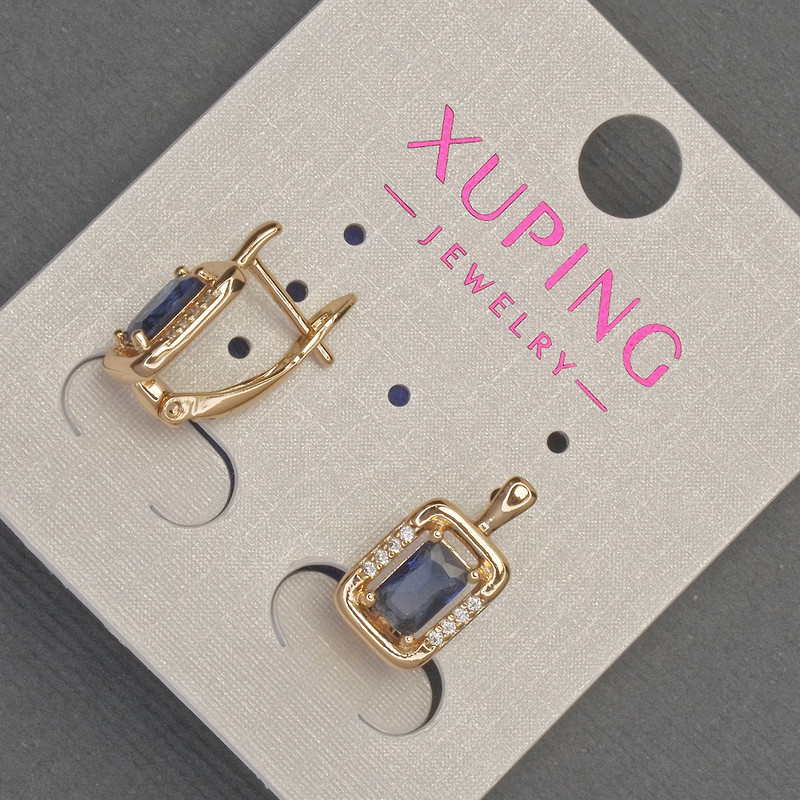 Xuping Earrings with White Crystals and Blue Crystal, 8 mm Diameter, 14 mm Length, 18K Plating