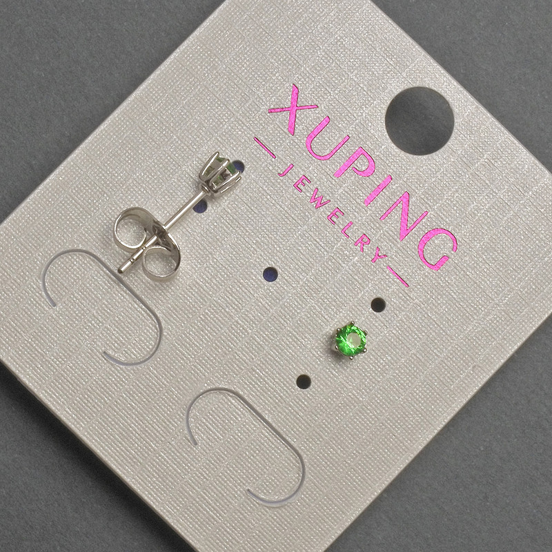 Xuping Stud Earrings with Green Crystal, 3 mm Diameter, Rhodium-Plated