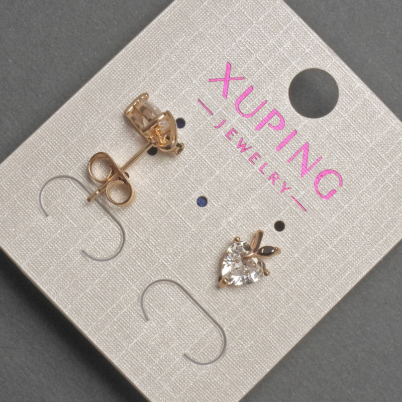 Xuping Heart-Shaped Stud Earrings with White Crystal, 7×10 mm Diameter, 18K Gold-Plated