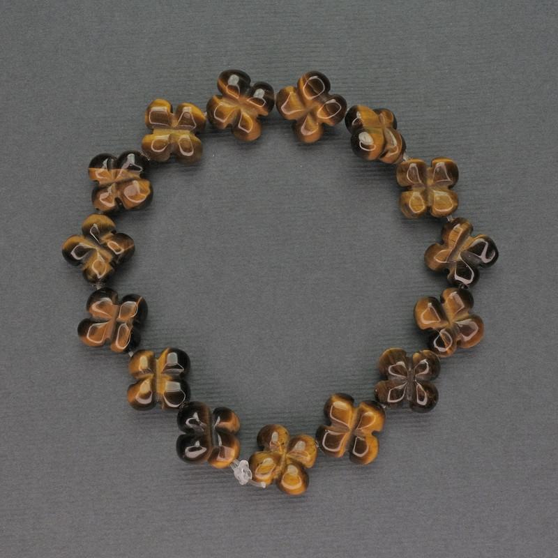 Tiger's Eye Beads, Clover-Shaped, Natural Stone, 13x13 mm Diameter, 19 cm Length