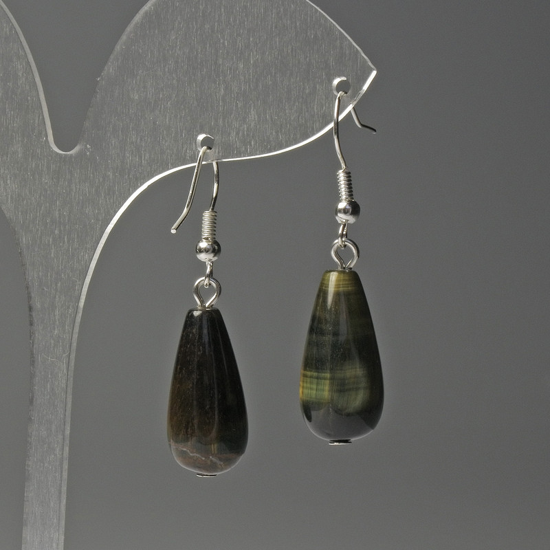 Tiger's Eye Teardrop Earrings, diameter 10×25 mm, length 40 mm
