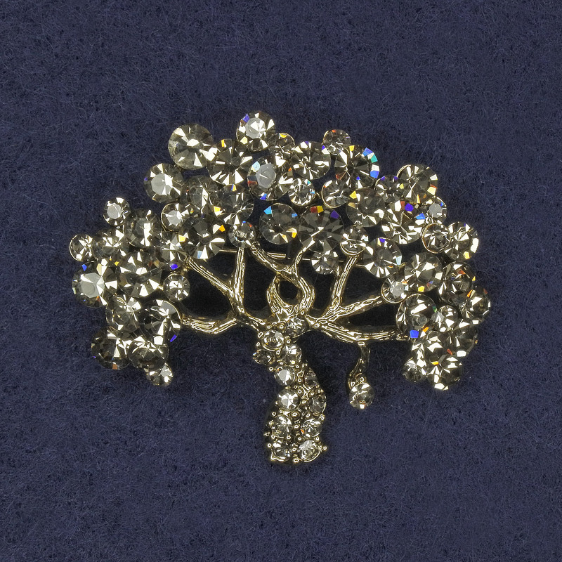 Brooch Tree Gray Crystals Golden Metal 39×32 mm+