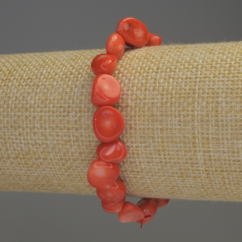 Orange Coral Faceted Bead Bracelet, diameter 7-10×9 mm, length 18 cm, stretch