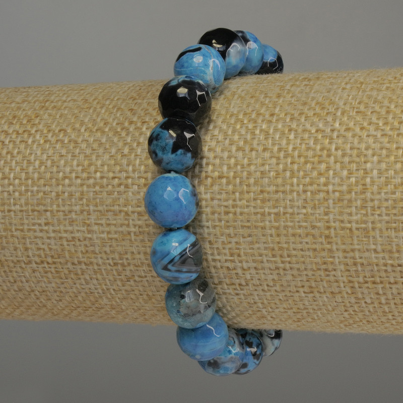 Bracelet with faceted agate beads, 10 mm diameter, 18 cm stretch