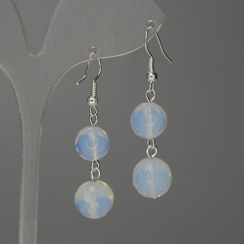 Moonstone earrings with faceted beads 10 mm and 12 mm, length 45 mm