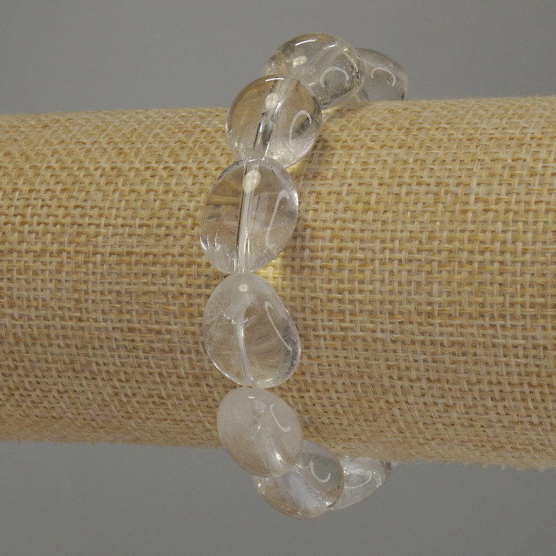 Faceted Mountain Crystal Bracelet, bead size 18x14 mm, 18 cm stretch