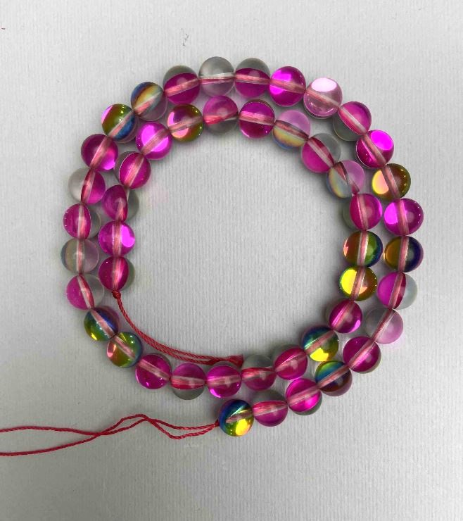 Beads on thread Pink Opal Glass 'Chameleon' Smooth Ball, 8mm diameter, 38cm length +