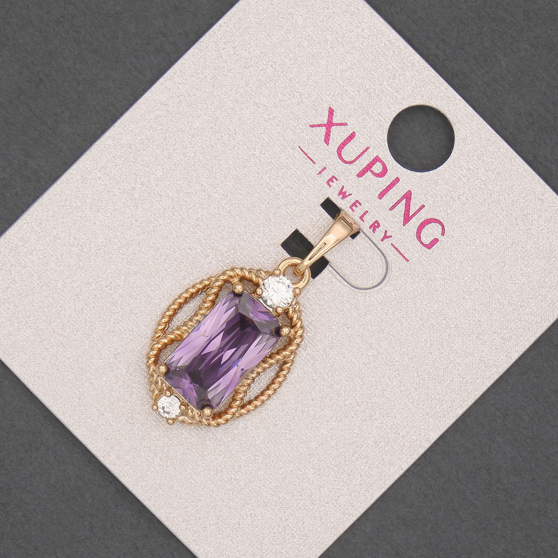 Xuping Pendant with Violet Crystal, 14 mm Diameter, 28 mm Length, 18K Plating