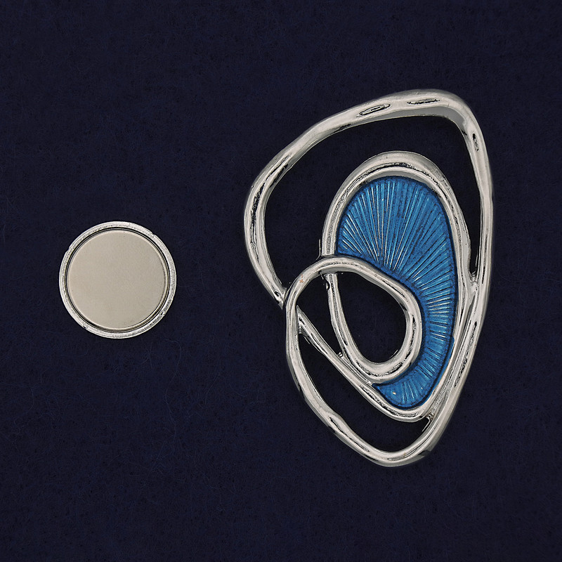 Magnetic Brooch Accent blue-silver metal 37x54mm+