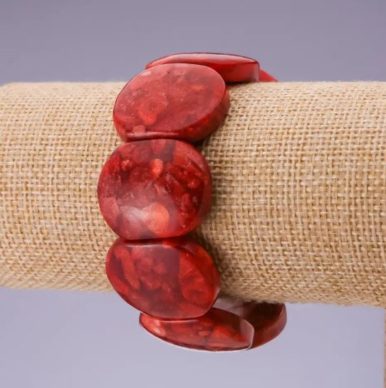 Bracelet Sponge Coral on Elastic Cord, Link 28×24 mm, Length 18.5 cm