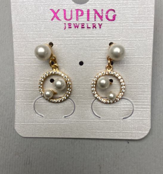 Xuping Pearl Earrings, 10 mm diameter, 20 mm length, 18K Gold Plating