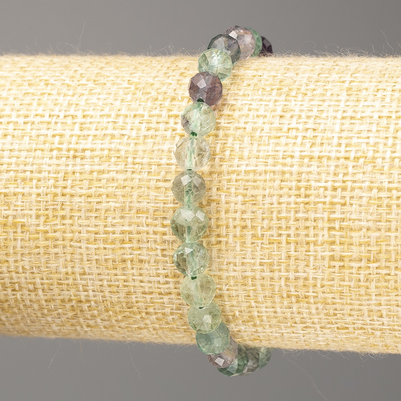 Fluorite bracelet, natural stone, faceted bead, diameter 6 mm ±, length 18 cm (stretch)