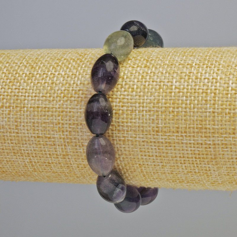 Fluorite natural stone oval bracelet, 10x14 mm, 5 mm ± (stretch), length 18 cm+